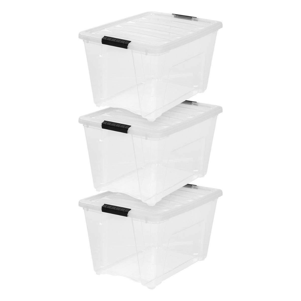 IRIS 53 Quart Stack & Pull Storage Container Tote Box with Lid, Clear (3 Pack)