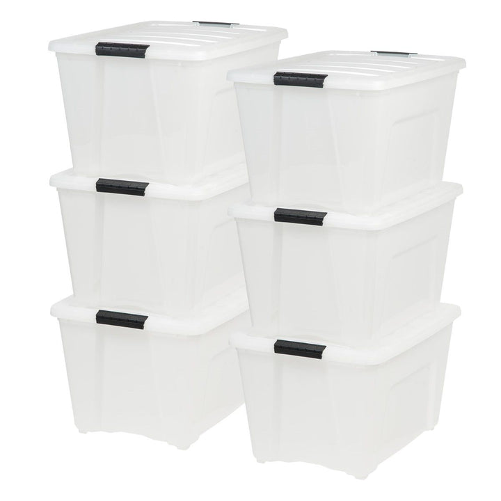 IRIS 53 Qt Stack & Pull Storage Lidded Container Box Bin System, Pearl (6 Count)