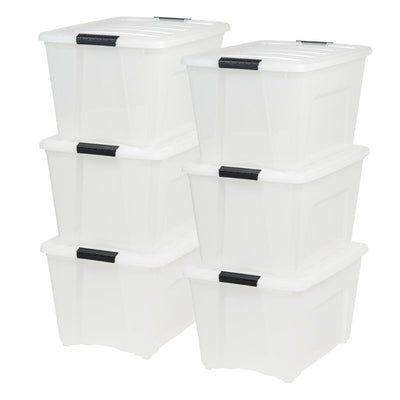 IRIS 12 Pack 54 Quart Stack and Pull Storage Container Box Bin System w/ Lids - VMInnovations