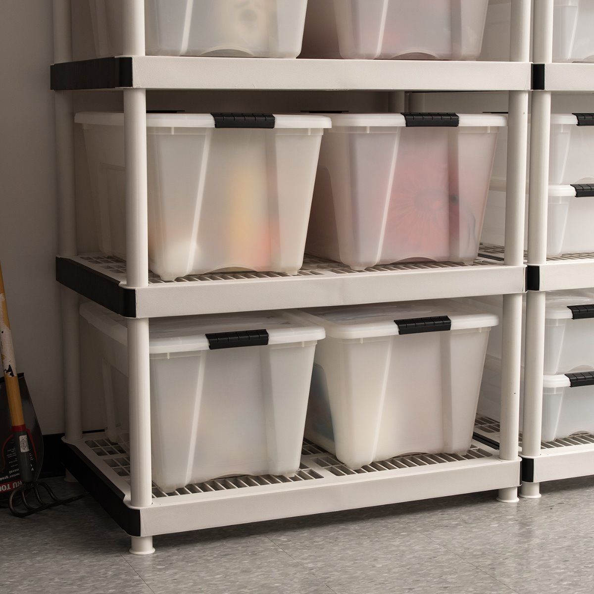 IRIS 53 Qt Stack & Pull Lidded Container Box Bin System, Pearl 6pk (Open Box)
