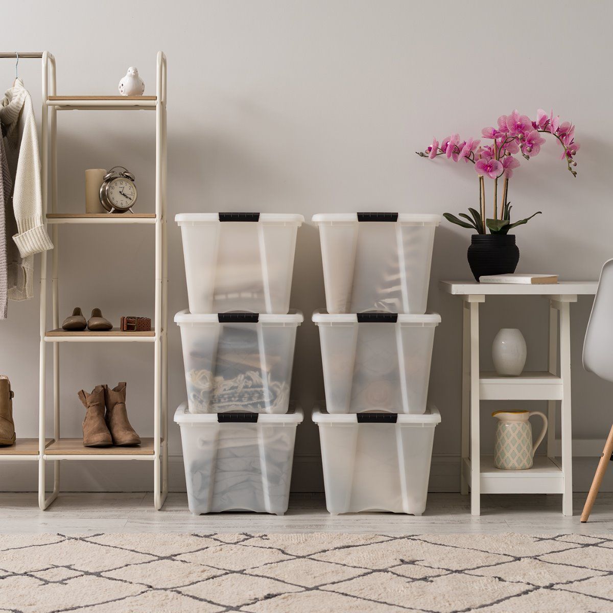IRIS 53 Quart Stack & Pull Storage Tote Box with Lid, Clear (3 Pack) (Open Box)