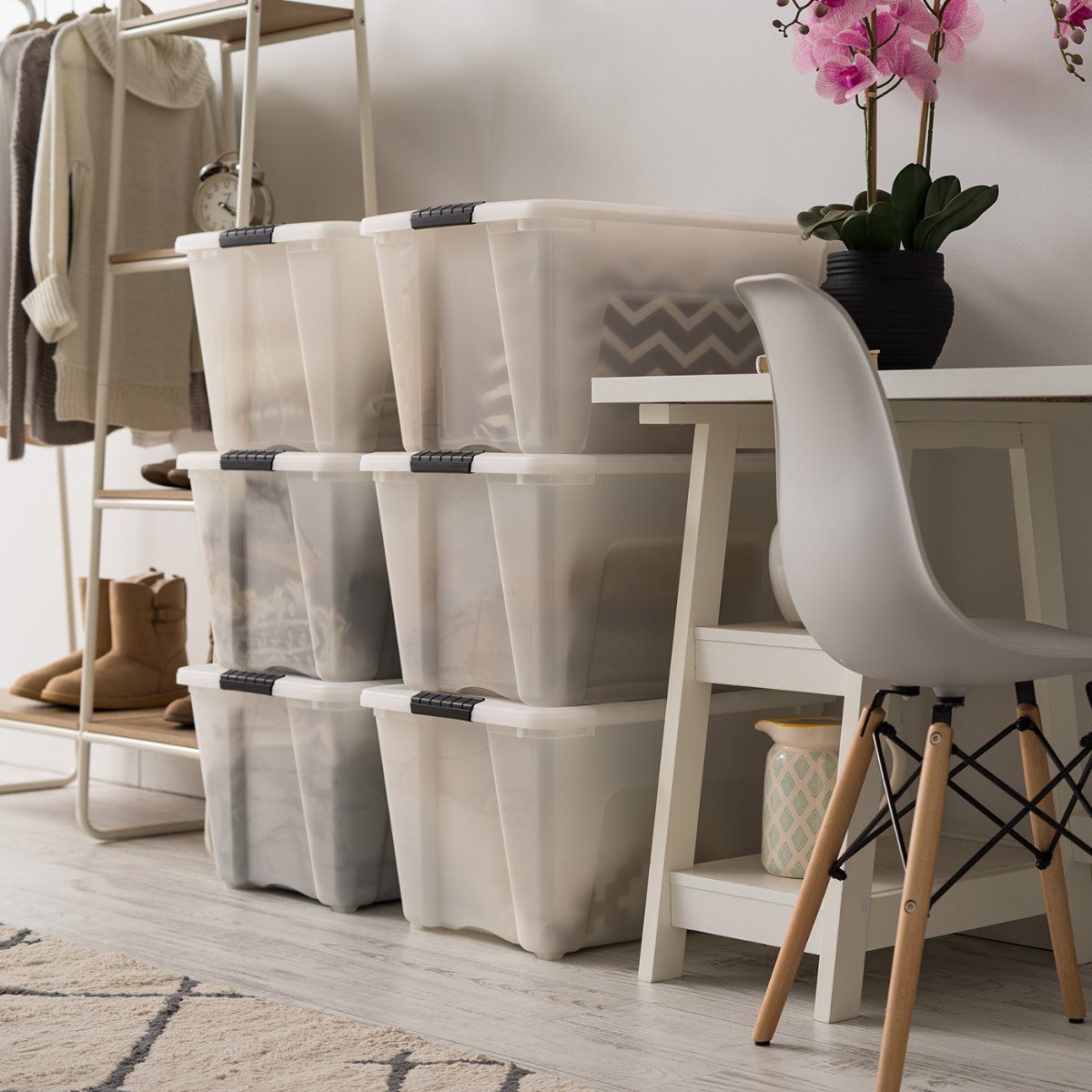 IRIS 53 Quart Stack & Pull Storage Tote Box with Lid, Clear (3 Pack) (Open Box)