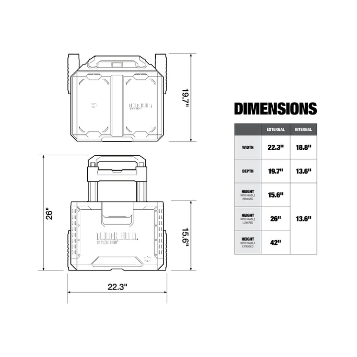 ToughBuilt Portable 2-in-1 Rolling Tool Box, Wheels & Stackable Design (Used)