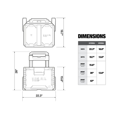 ToughBuilt Portable 2-in-1 Rolling Tool Box, Wheels & Stackable Design, Black