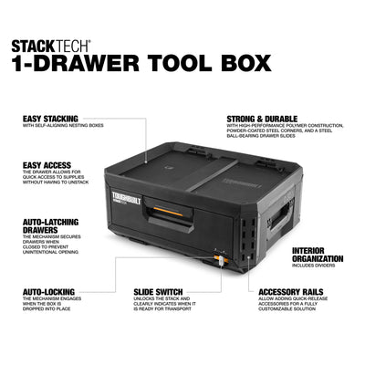 ToughBuilt StackTech 1-Drawer Tool Box, Durable Plastic Storage Organizer (Used) - VMInnovations