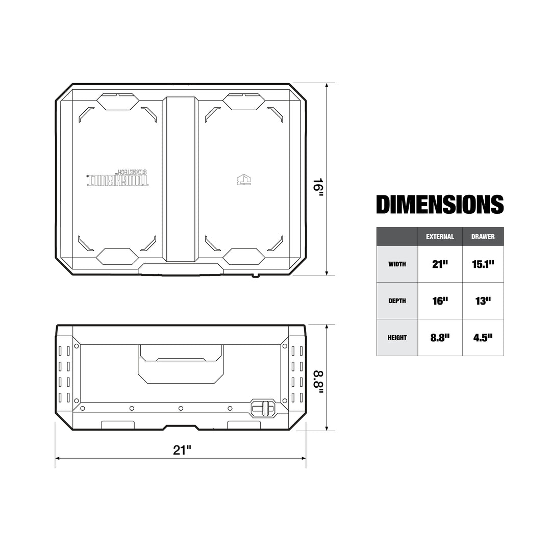 ToughBuilt StackTech 1-Drawer Tool Box, Durable Plastic Storage Organizer, Black