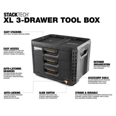 ToughBuilt StackTech 3-Drawer Tool Box, Durable Plastic Organizer (Open Box)
