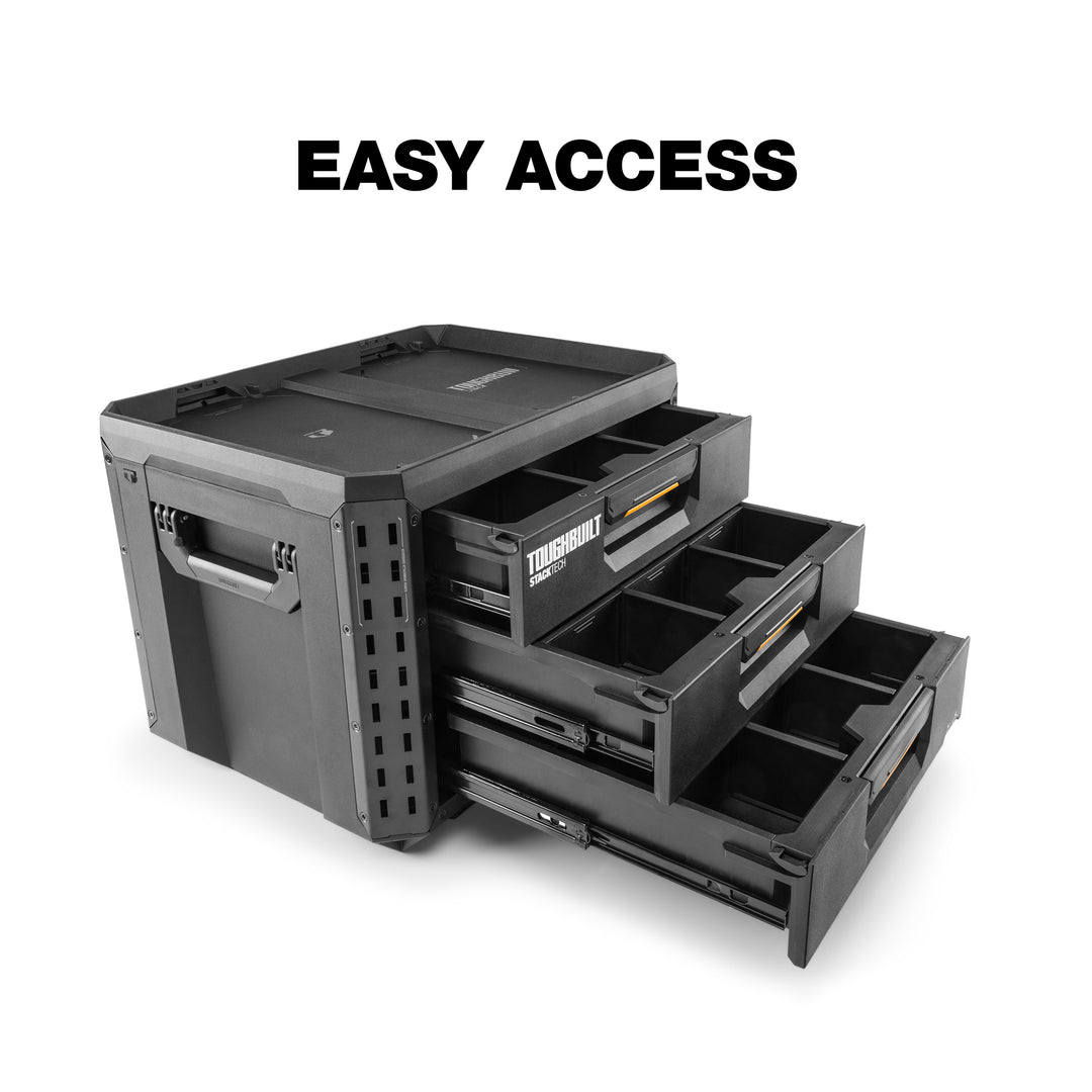 ToughBuilt StackTech 3-Drawer Tool Box, Durable Plastic Organizer (Open Box) - VMInnovations