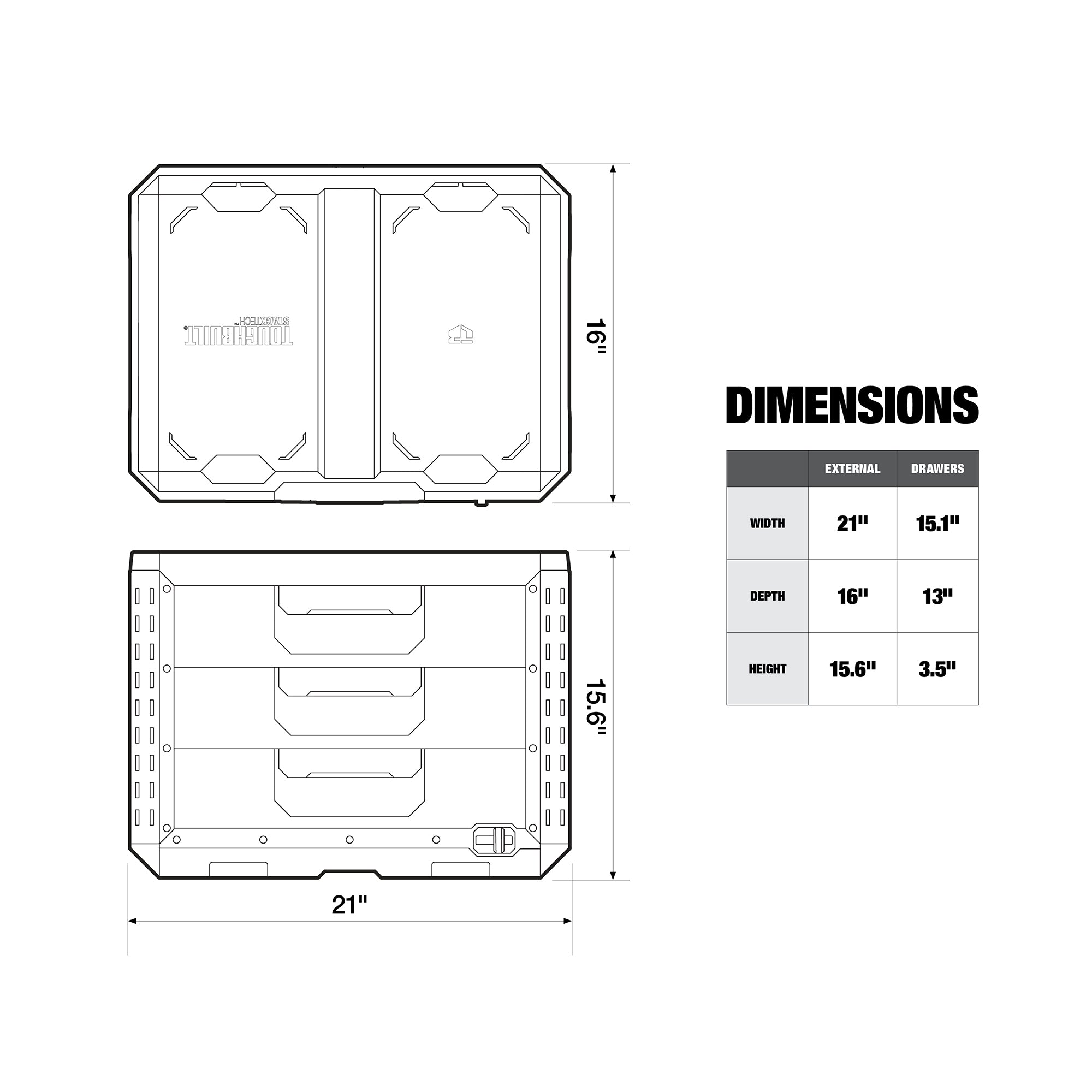 ToughBuilt StackTech 3-Drawer Tool Box, Durable Plastic Organizer (Open Box)