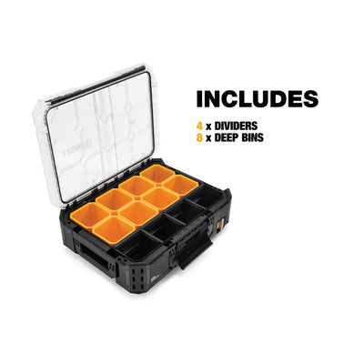 ToughBuilt Heavy Duty Storage Organizer Portable Tool Box Case, StackTech, Black - VMInnovations