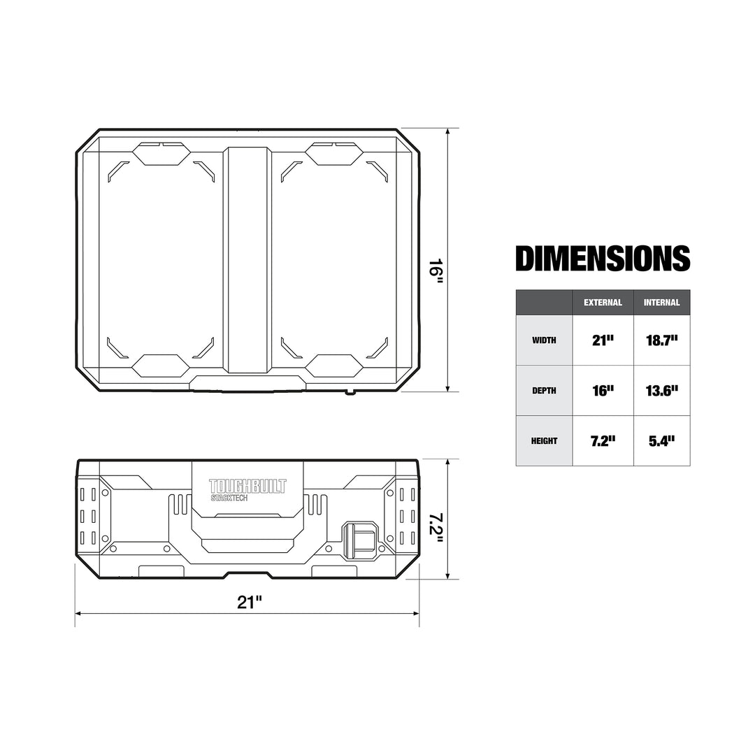 ToughBuilt Heavy Duty Storage Organizer Portable Tool Box Case, Black (Open Box)
