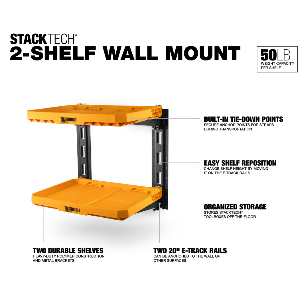 ToughBuilt StackTech 2-Shelf System, Wall Mounted Tool Storage Organizer Shelves