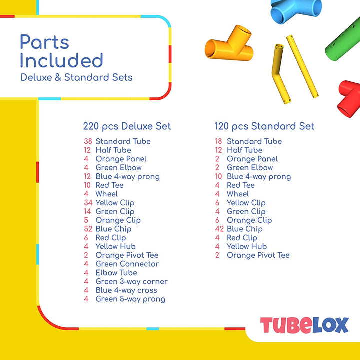 Tubelox Deluxe 220 Piece Creative Building and Construction Toy Set for Kids 3+