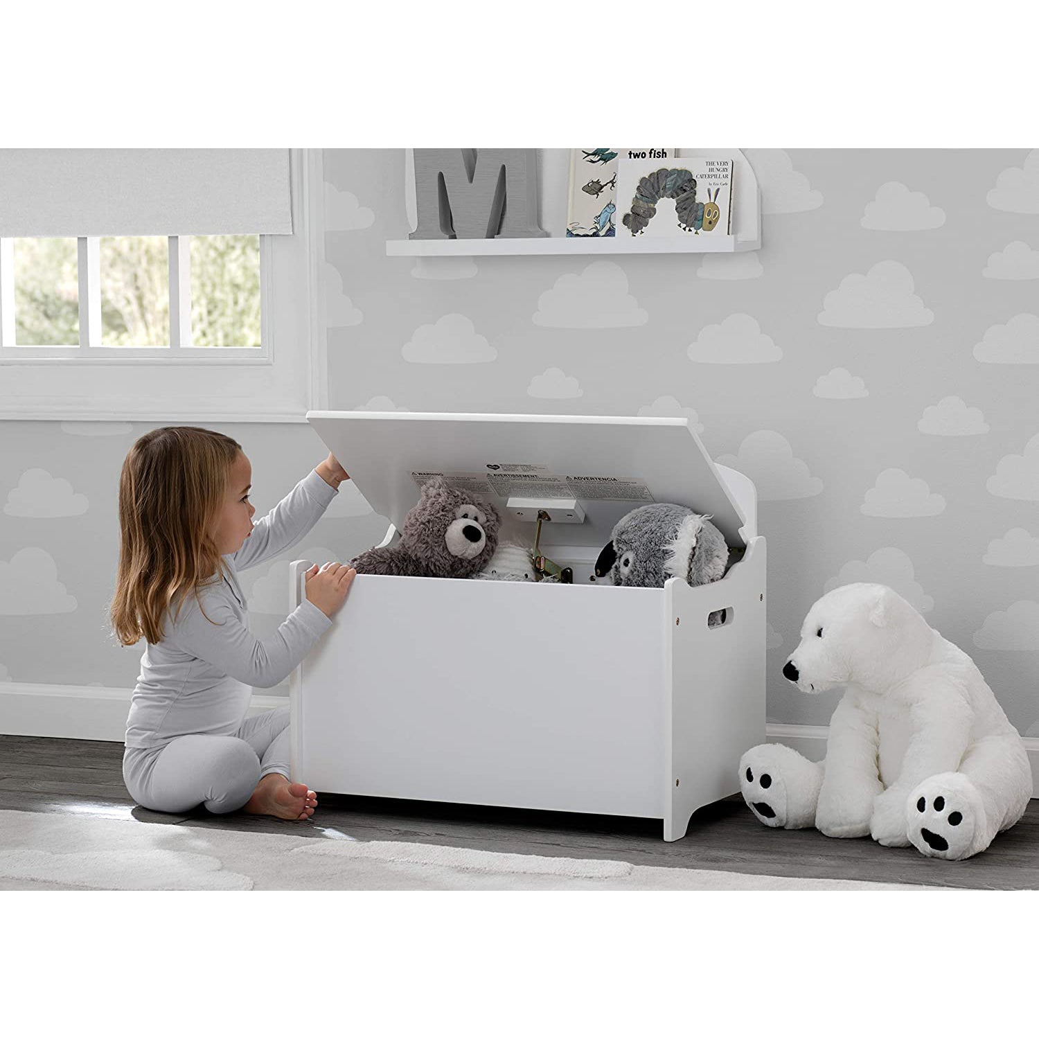 Delta Children MySize Deluxe Toy Box Kid's Room Storage Chest, White (Open Box)