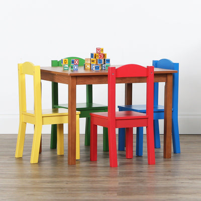 Tot Tutors Friends Highlight Collection Cedar Wood Table & 4 Primary Chair Set