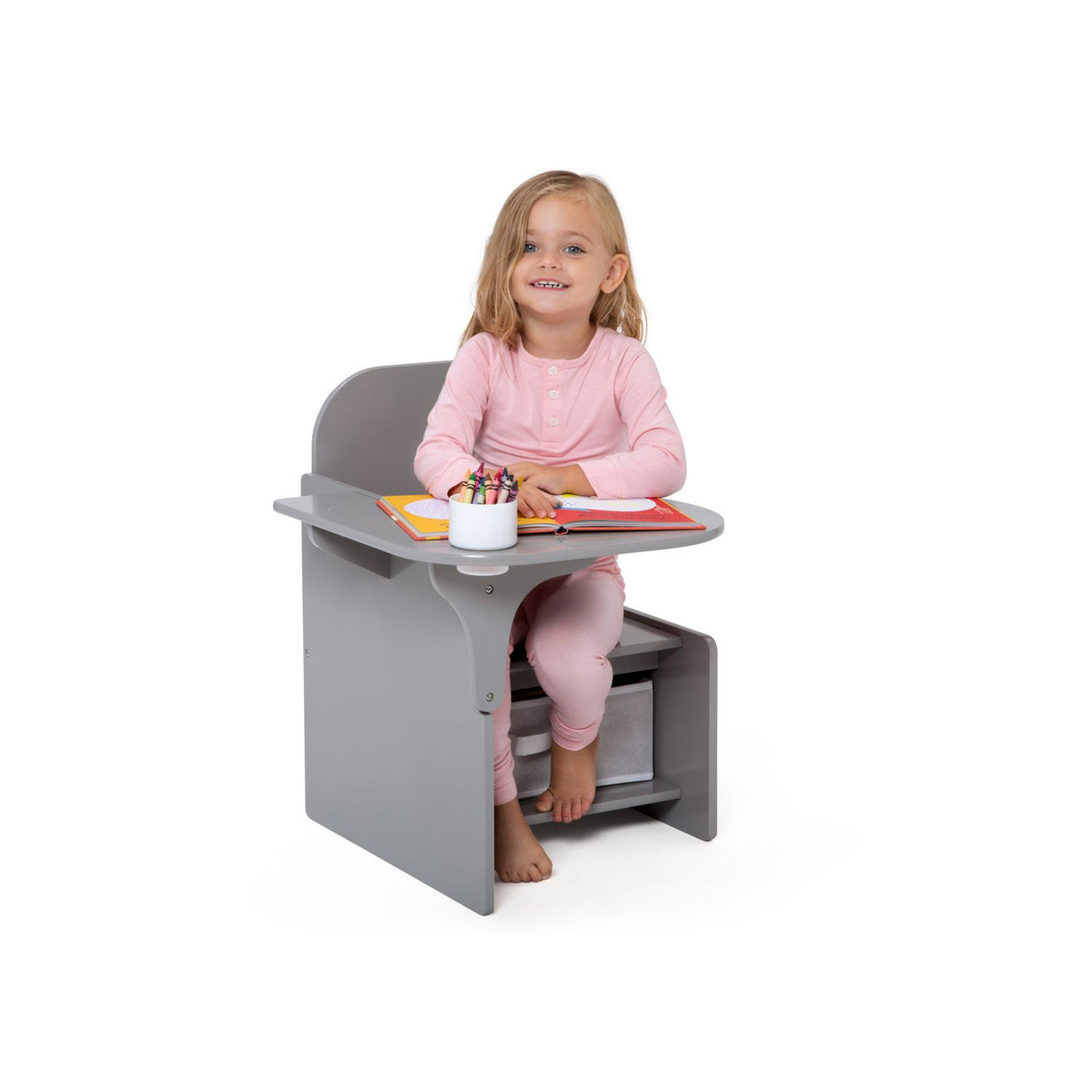 Delta Children MySize Kids Wooden Chair Desk with Storage Bin, Gray (Used)