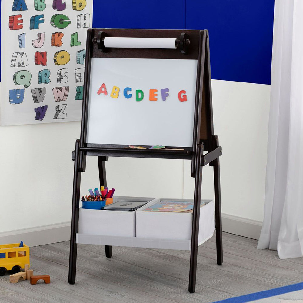 Delta Children Wooden Double-Sided Basket Easel, Dark Chocolate (Open Box)