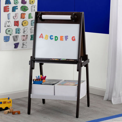 Delta Children Wooden Double-Sided Basket Easel, Dark Chocolate (Open Box)