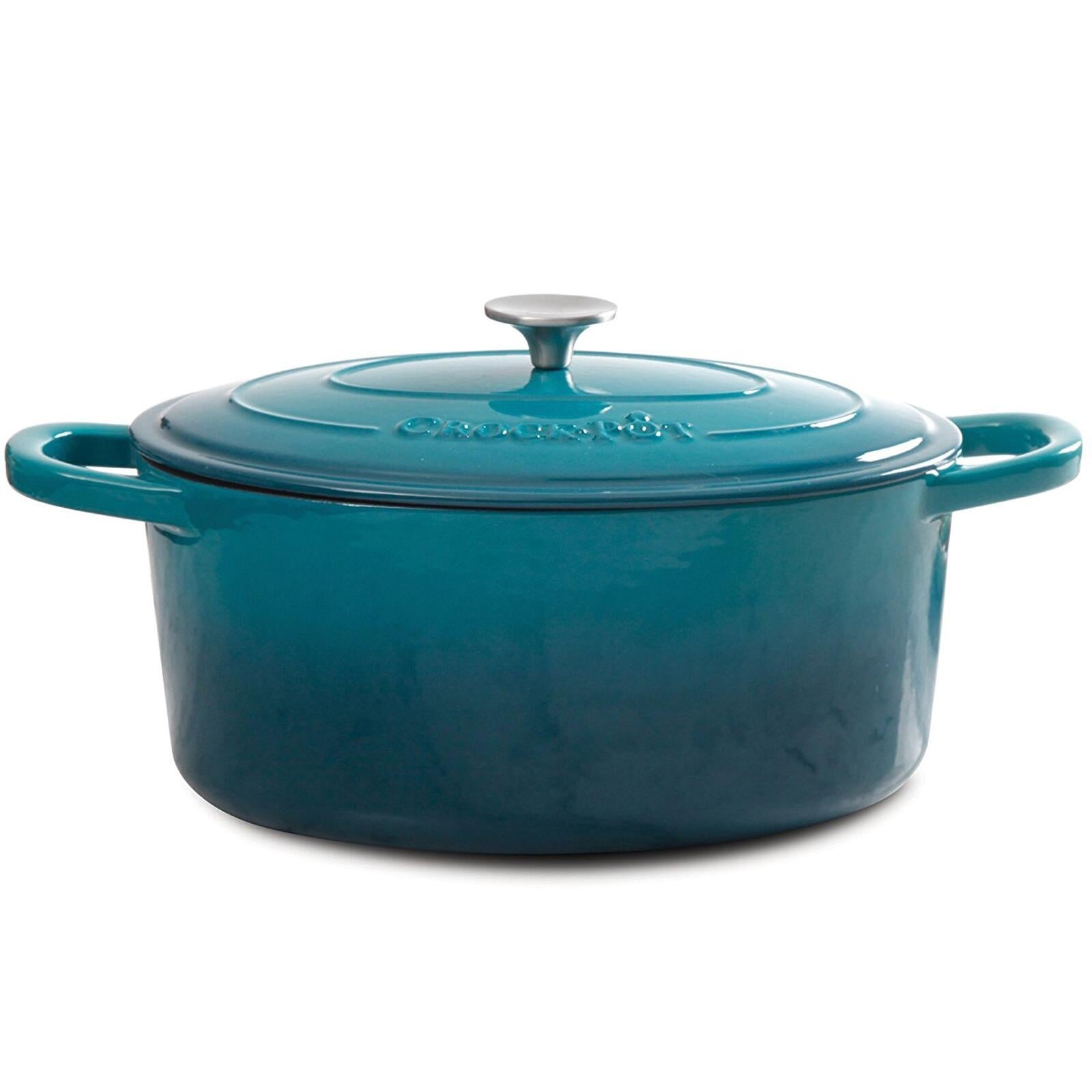 Crock-Pot 7 Quart Oval Enamel Cast Iron Covered Dutch Oven Slow Cooker, Teal - VMInnovations