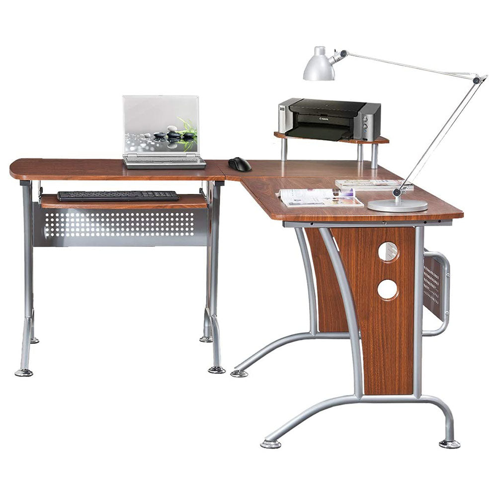 Techni Mobili L Shaped Modern Office Desk and Computer Workstation, Mahogany (Open Box)