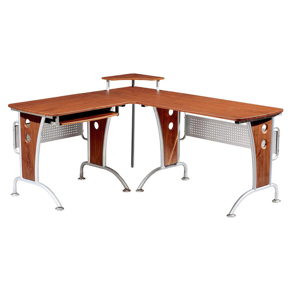 Techni Mobili L Shaped Modern Office Desk and Computer Workstation, Mahogany (Open Box)