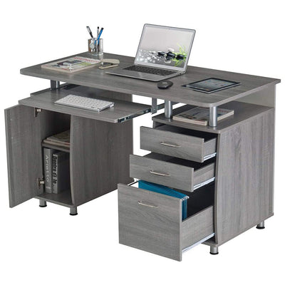 Techni Mobili Floating Modern Office Desk & Complete Computer Workstation, Gray