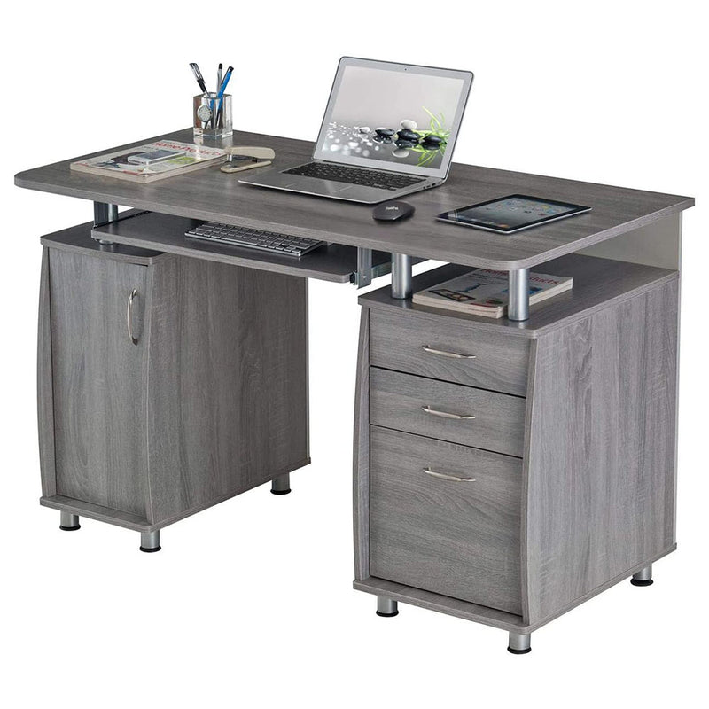 Techni Mobili Floating Modern Office Desk & Complete Computer Workstation, Gray