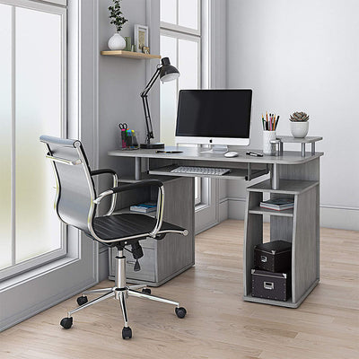 Techni Mobili Floating Modern Office Desk & Complete Computer Workstation, Gray (Open Box)