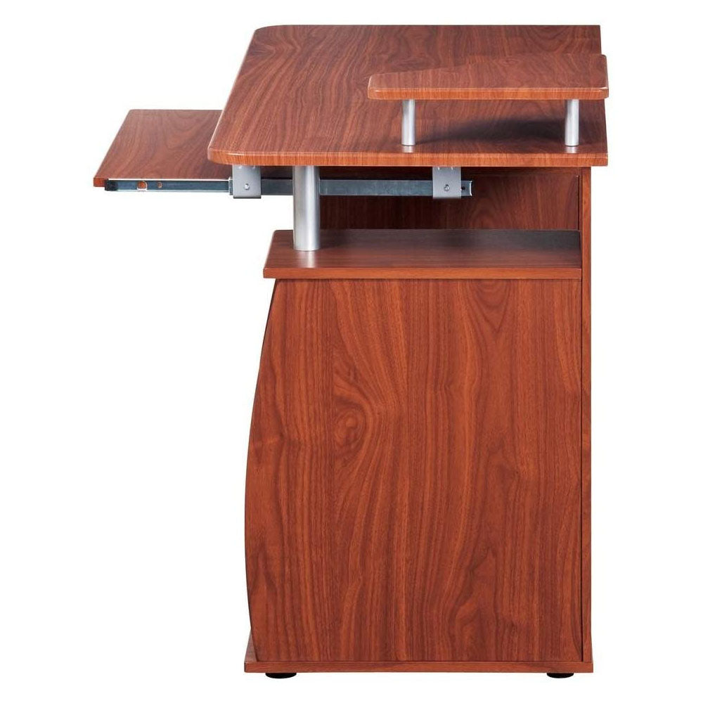 Techni Mobili Modern Office Desk and Complete Computer Workstation, Mahogany