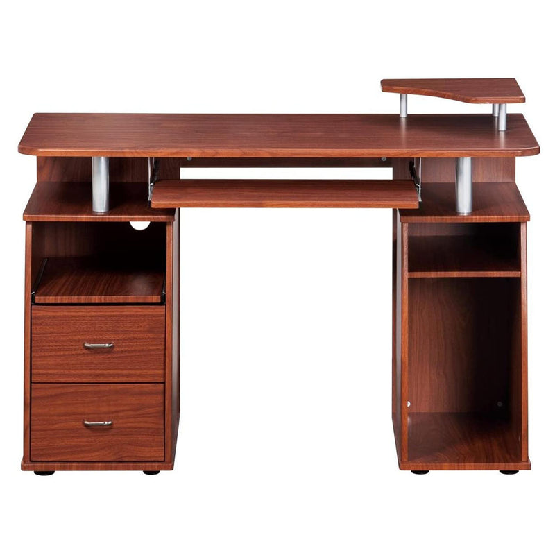 Techni Mobili Modern Office Desk and Complete Computer Workstation, Mahogany