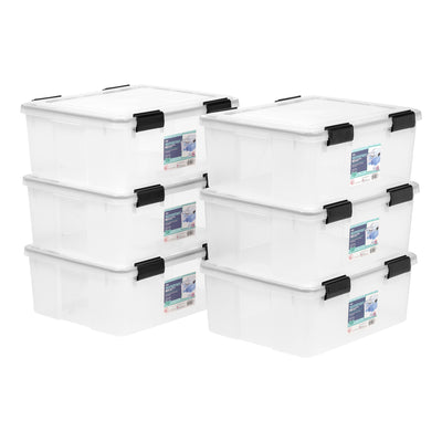 IRIS USA Clear Weathertight 30 Quart Buckle Down Storage Box Container, (6 Pack)