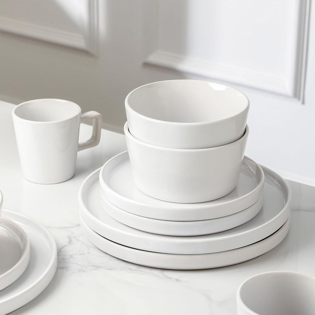 Stone Lain Celina Stoneware 16 Piece Dinnerware Set, Service for 4, White Glossy
