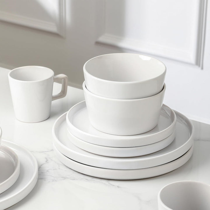 Stone Lain Celina Stoneware 16 Piece Dinnerware Set, Service for 4, White Glossy