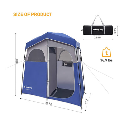 KingCamp Camping Shower and Changing Privacy Tent with Two Rooms, Blue and Gray