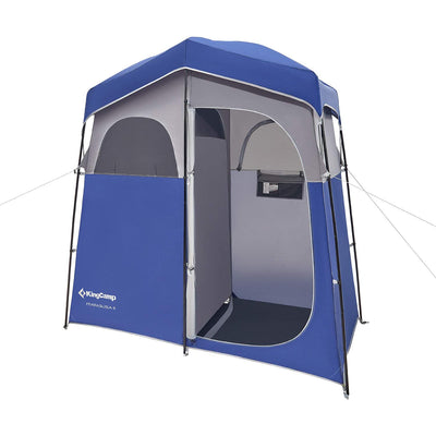 KingCamp Camping Shower and Changing Privacy Tent with Two Rooms, Blue and Gray