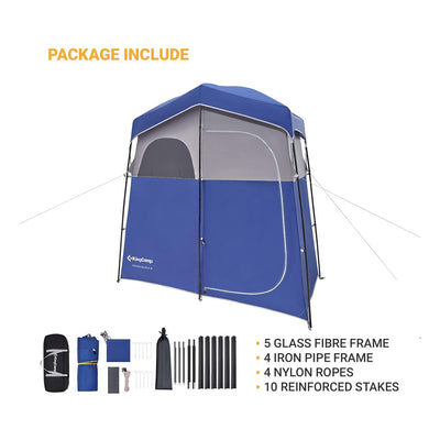 KingCamp Camping Shower and Changing Privacy Tent with Two Rooms, Blue and Gray
