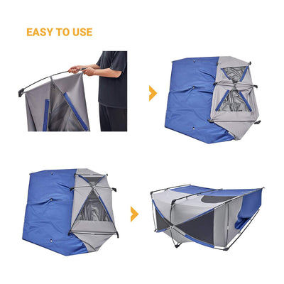 KingCamp Camping Shower and Changing Privacy Tent with Two Rooms, Blue and Gray