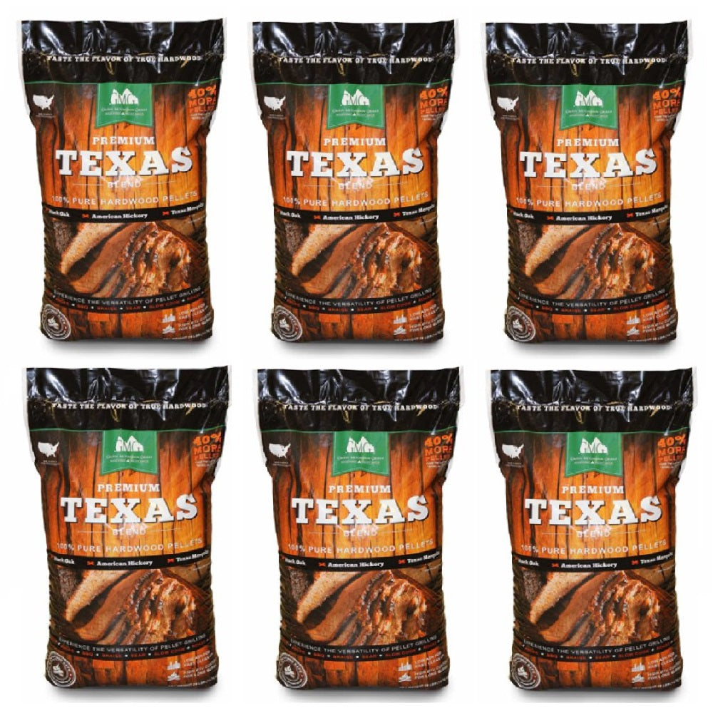 Green Mountain Premium Texas Pure Hardwood Grilling Cooking Pellets (6 Pack)