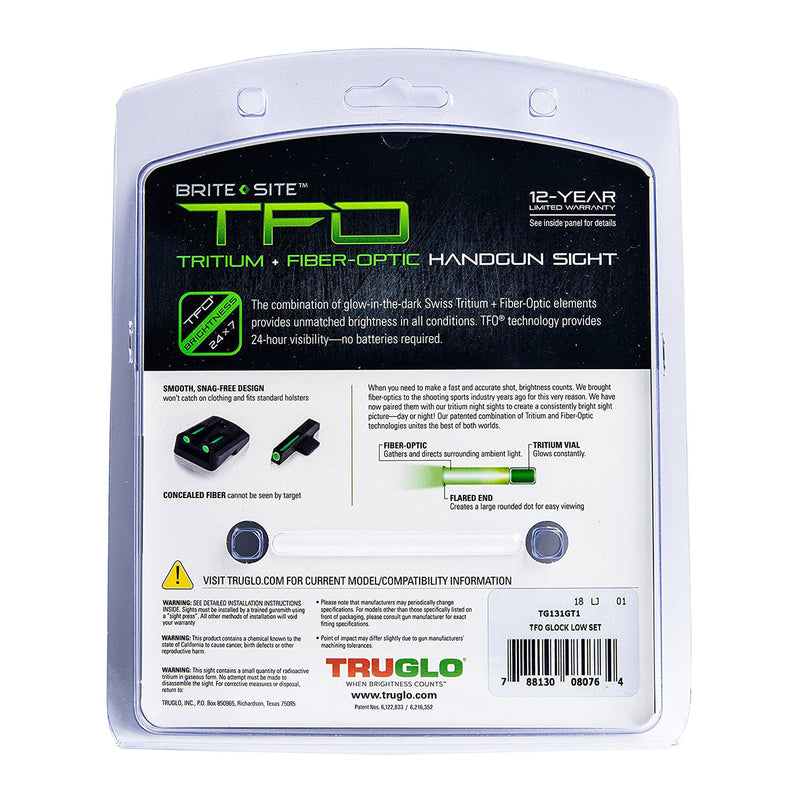 TruGlo TFO Tritium Fiber Optic Handgun Sight for Glock Models and More, Green