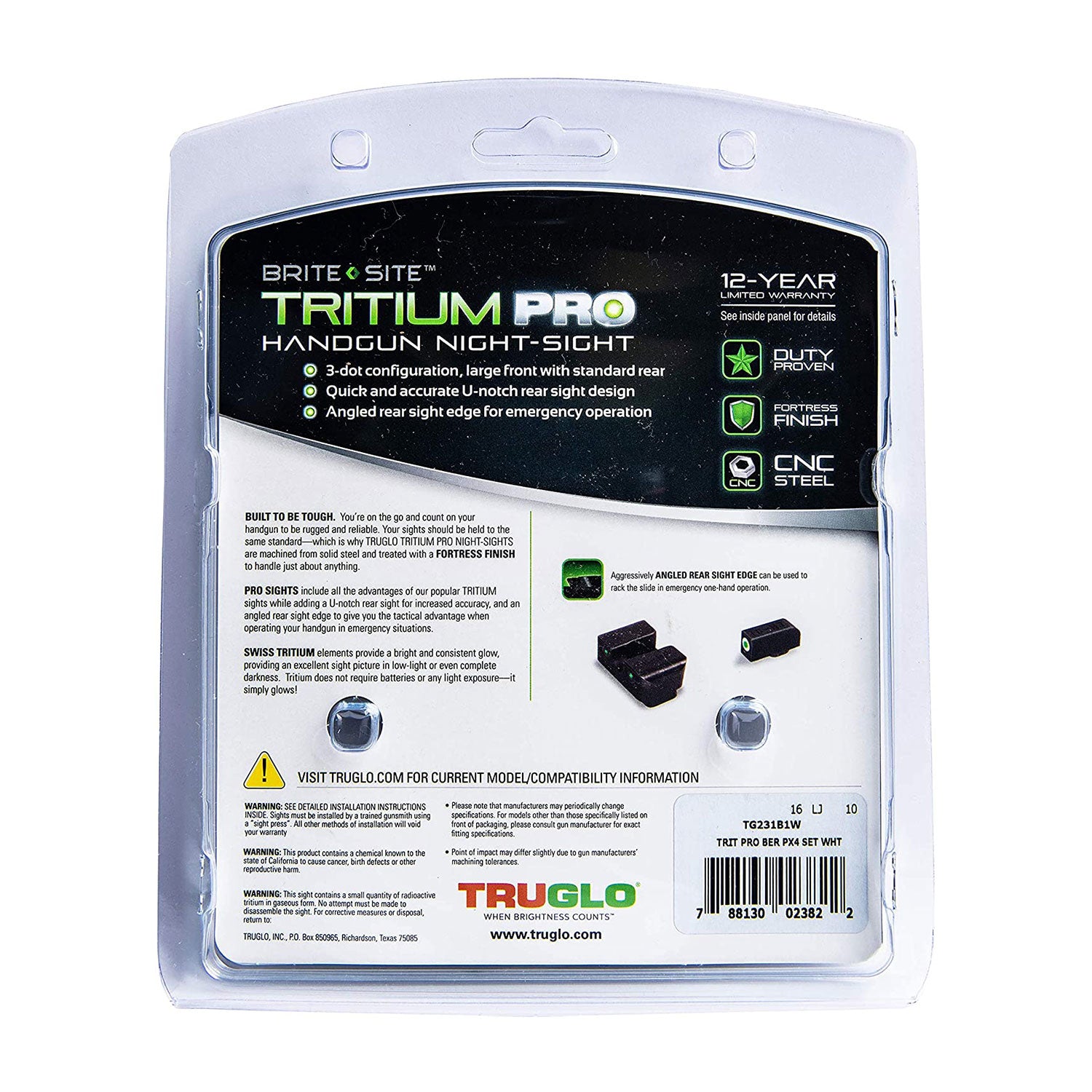 TruGlo Tritium Pro Handgun Glow in the Dark Sight for Beretta PX4 Storm, Black - VMInnovations