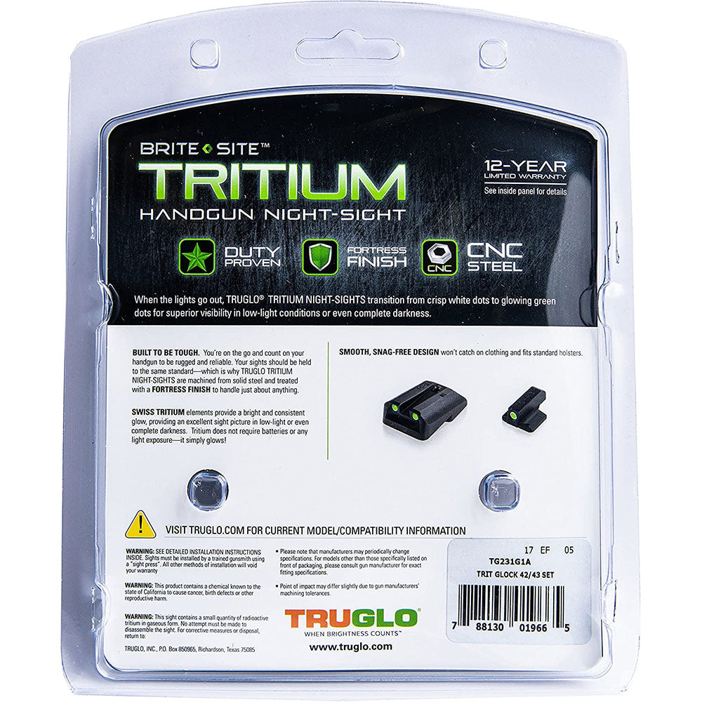 TruGlo Tritium Glock Pistol Handgun Sight Set, Glock 42 and 43 (Open Box) - VMInnovations