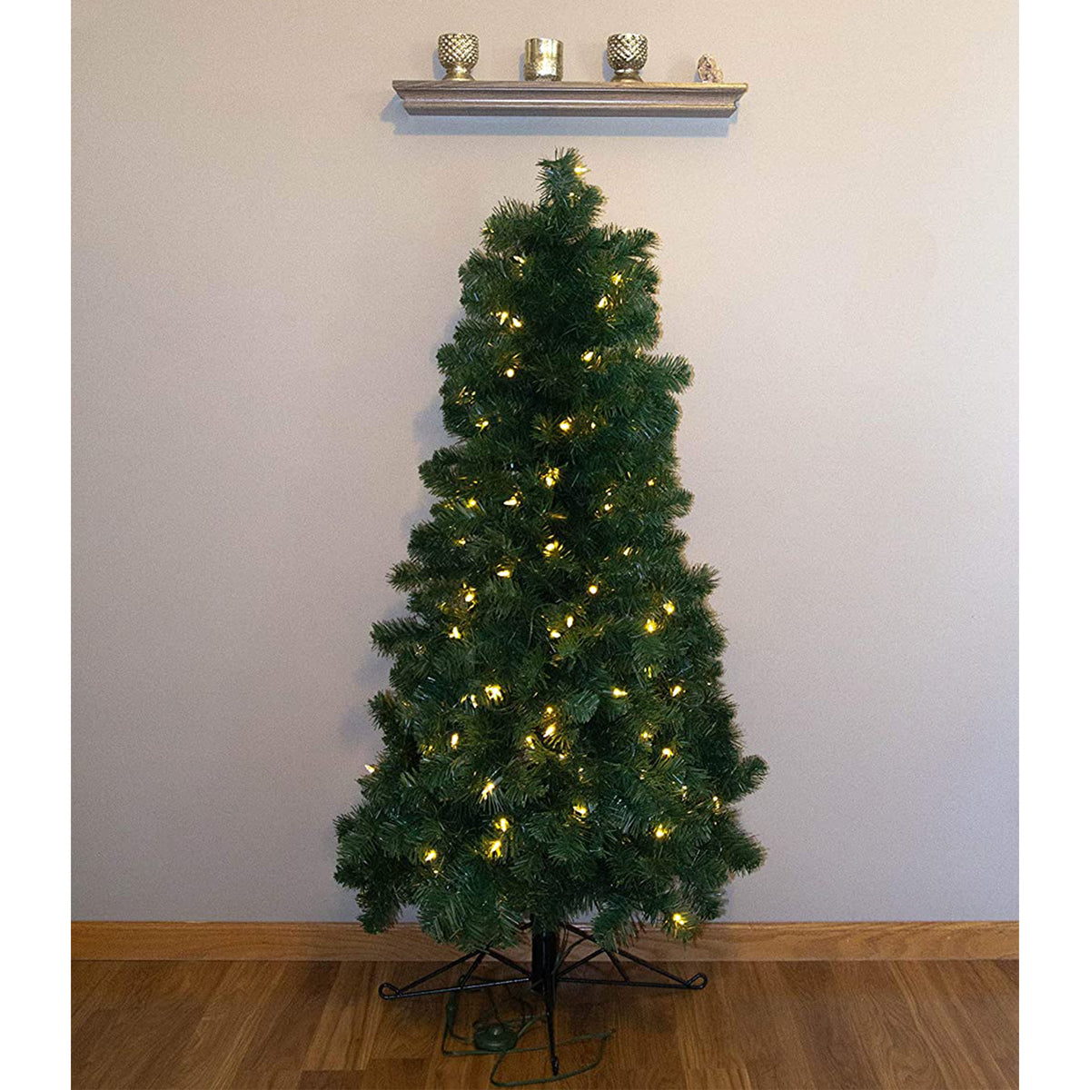 Home Heritage 5 Ft Flat Back Half Christmas Tree w/ White LED Lights (For Parts)
