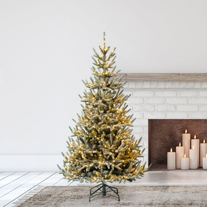 Home Heritage 6-Foot Pre Lit Snowy Abies Pine Christmas Tree (Open Box) - VMInnovations