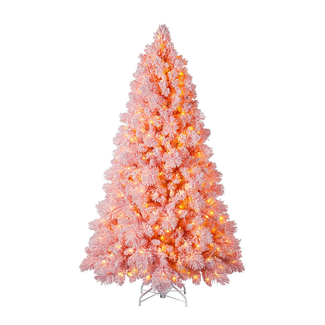 Home Heritage 6.5' Pink Flocked Christmas Tree with White LED Lights (Open Box)