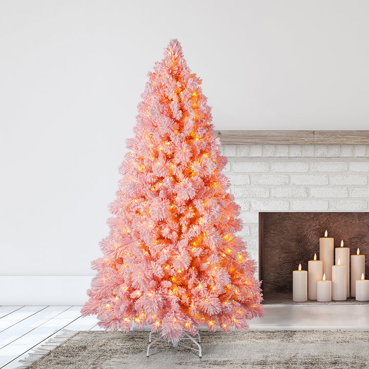 Home Heritage 6.5' Pink Flocked Christmas Tree with White LED Lights (Open Box)