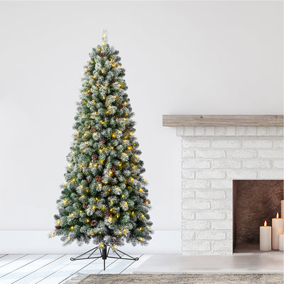 Evergreen 7ft LED Pre Lit Flocked Half Pine Artificial Christmas Tree (Open Box)