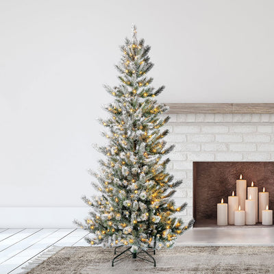 Home Heritage 7' Flocked Natural Pine Prelit Christmas Tree Fairy Lights (Used) - VMInnovations