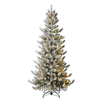 Home Heritage Natural Pine 7' Flocked Prelit Artificial Christmas Tree Clear LED