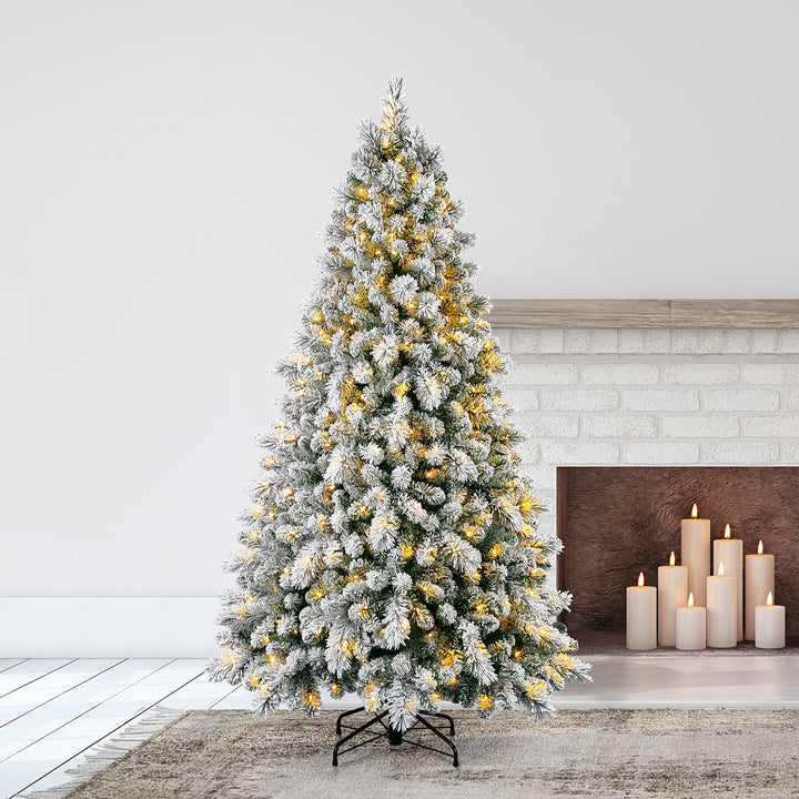 Home Heritage Cascade 7' Pine White Artificial Prelit Christmas Tree (Used)