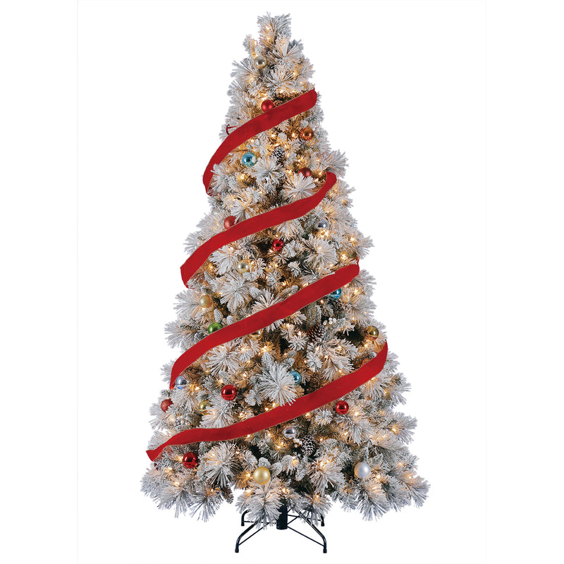 Home Heritage Snowdrift Spruce 7.5 Foot Snow Frosted Artificial Pre-Lit Christmas Tree with White Clear Lights